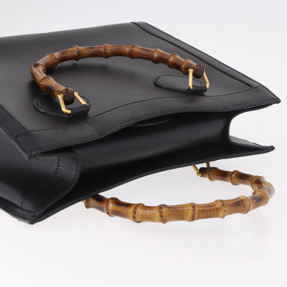 GUCCI Bamboo Tote Bag Leather Black Gold 002 2853 0260 0 Auth 187353