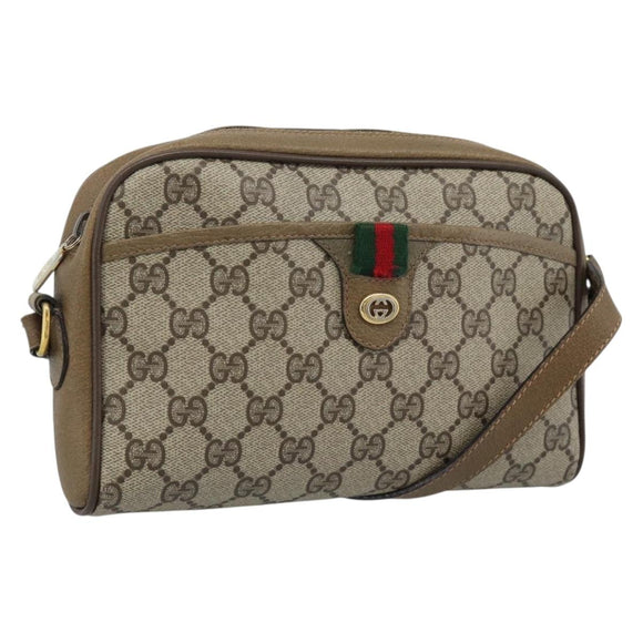 GUCCI GG Supreme Web Sherry Line Bag PVC Beige Gold 116 02 089 Auth 187357