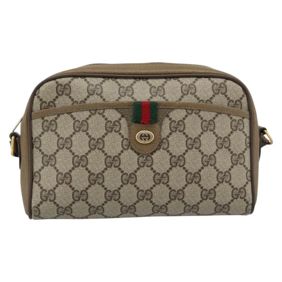 GUCCI GG Supreme Web Sherry Line Bag PVC Beige Gold 116 02 089 Auth 187357
