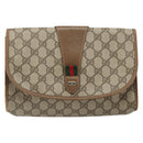 GUCCI GG Supreme Web Sherry Line Clutch Bag PVC Beige 89 01 030 Auth 187358-2
