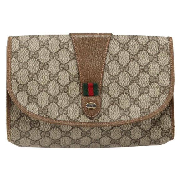 GUCCI GG Supreme Web Sherry Line Clutch Bag PVC Beige 89 01 030 Auth 187358