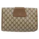GUCCI GG Supreme Web Sherry Line Clutch Bag PVC Beige 89 01 030 Auth 187358-3