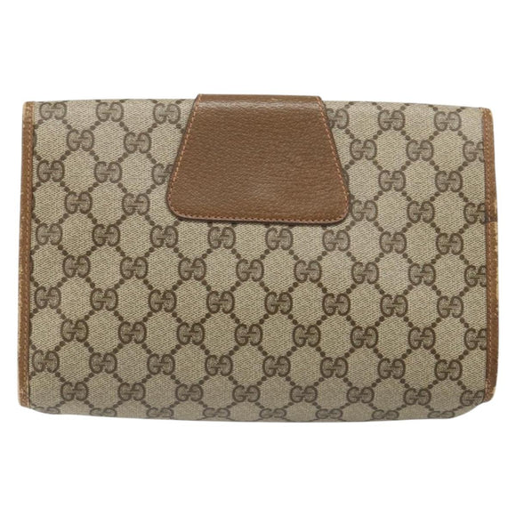 GUCCI GG Supreme Web Sherry Line Clutch Bag PVC Beige 89 01 030 Auth 187358