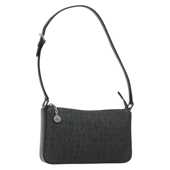 BVLGARI Shoulder Bag Canvas Black Silver Auth 187359