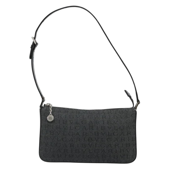 BVLGARI Shoulder Bag Canvas Black Silver Auth 187359