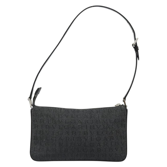 BVLGARI Shoulder Bag Canvas Black Silver Auth 187359