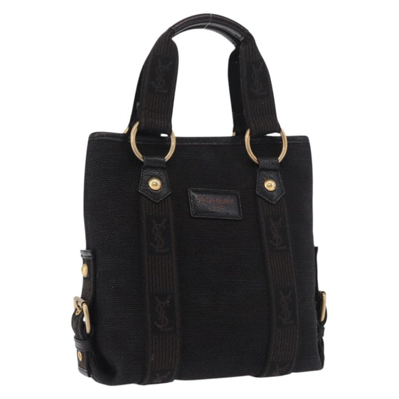 SAINT LAURENT Kahala Hand Bag Canvas Black Gold Auth 187360A