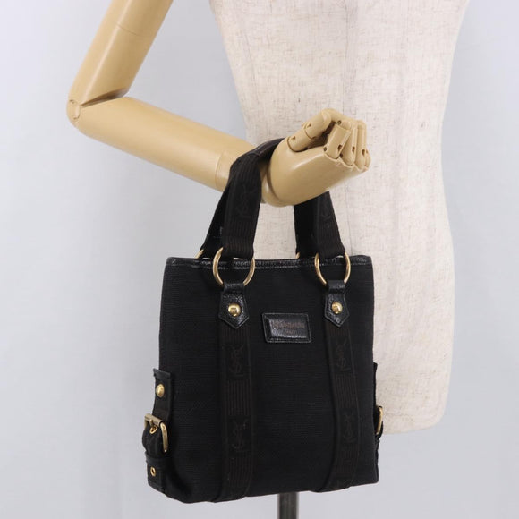 SAINT LAURENT Kahala Hand Bag Canvas Black Gold Auth 187360A