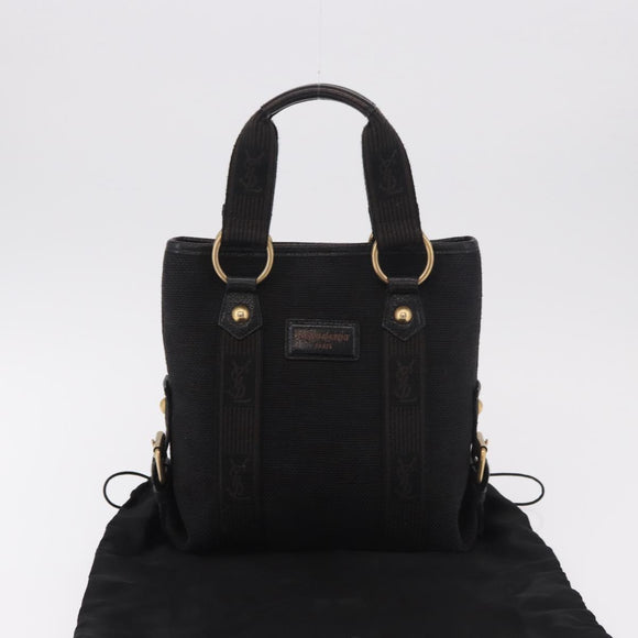 SAINT LAURENT Kahala Hand Bag Canvas Black Gold Auth 187360A