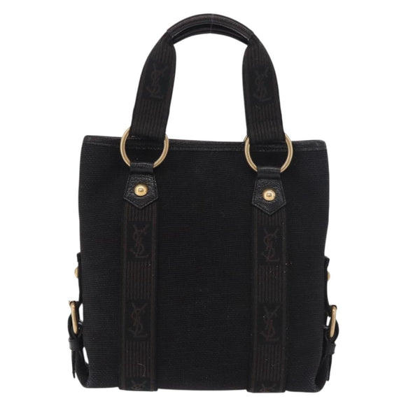 SAINT LAURENT Kahala Hand Bag Canvas Black Gold Auth 187360A