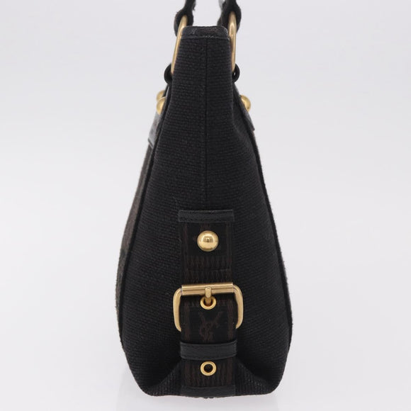 SAINT LAURENT Kahala Hand Bag Canvas Black Gold Auth 187360A