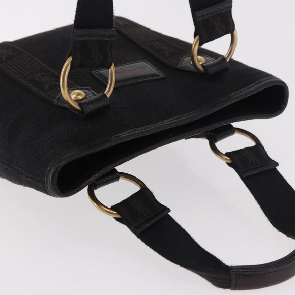 SAINT LAURENT Kahala Hand Bag Canvas Black Gold Auth 187360A