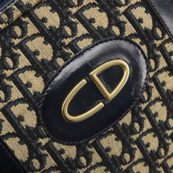 Christian Dior Trotter Canvas Mini Boston Bag Navy Gold Auth 187362A