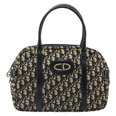 Christian Dior Trotter Canvas Mini Boston Bag Navy Gold Auth 187362A - 0