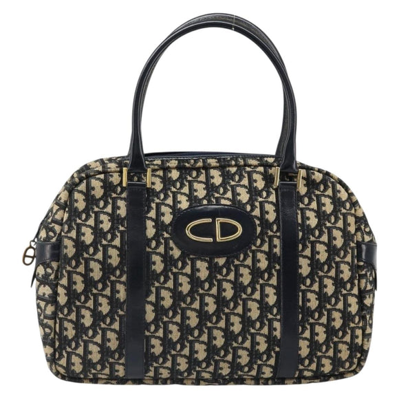 Christian Dior Trotter Canvas Mini Boston Bag Navy Gold Auth 187362A