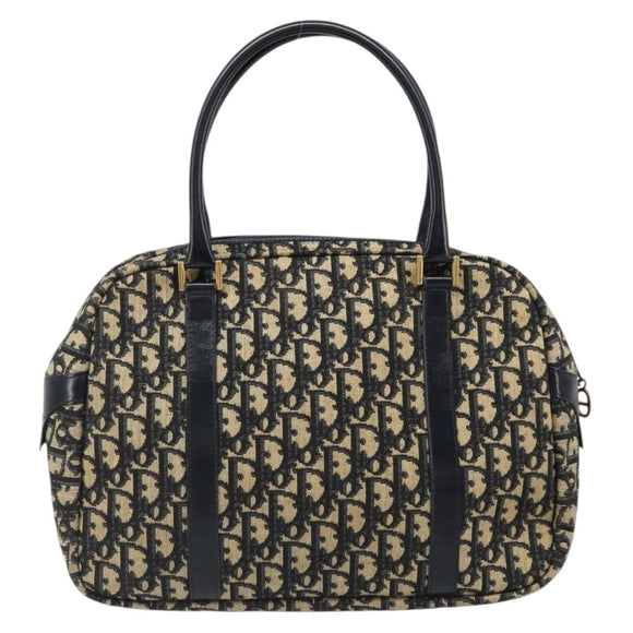 Christian Dior Trotter Canvas Mini Boston Bag Navy Gold Auth 187362A