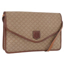 CELINE Macadam Canvas Shoulder Bag PVC Leather Beige Gold Auth 187364-1