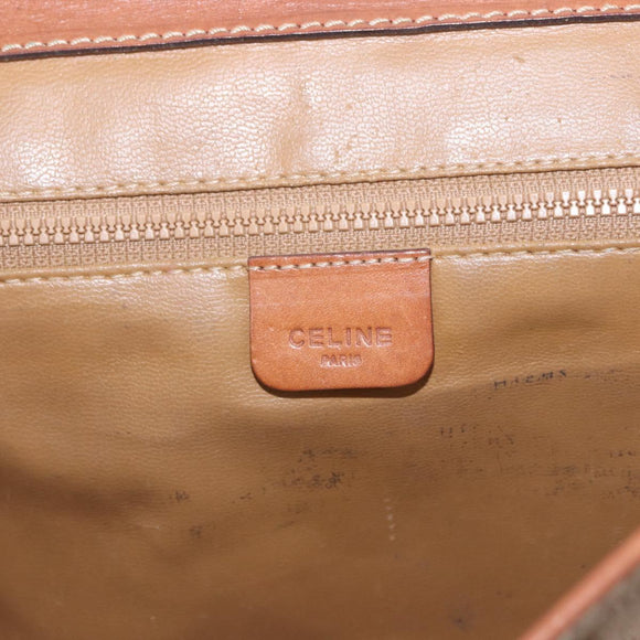 CELINE Macadam Canvas Shoulder Bag PVC Leather Beige Gold Auth 187364
