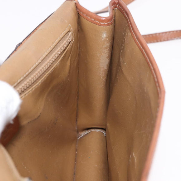 CELINE Macadam Canvas Shoulder Bag PVC Leather Beige Gold Auth 187364