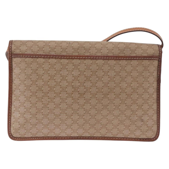 CELINE Macadam Canvas Shoulder Bag PVC Leather Beige Gold Auth 187364