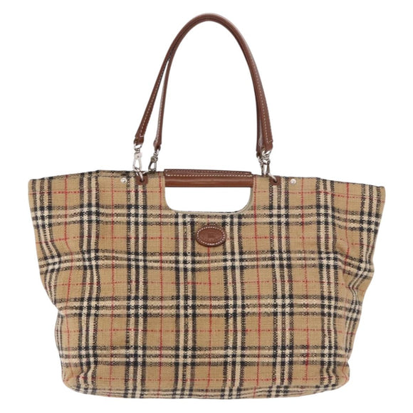 Burberrys Nova Check Tote Bag Canvas Beige Silver Auth 187365A