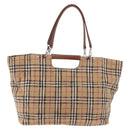Burberrys Nova Check Tote Bag Canvas Beige Silver Auth 187365A-2