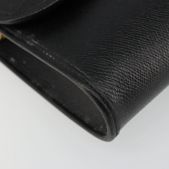 Christian Dior Chain Shoulder Bag Leather Black Gold Auth 187366