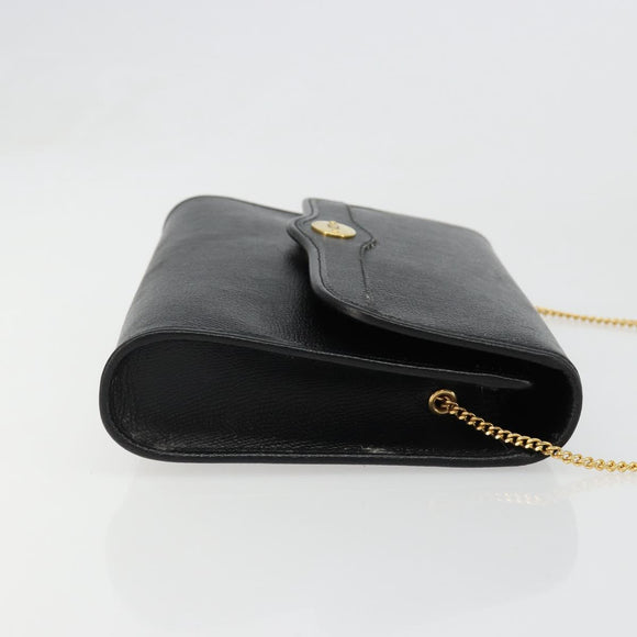 Christian Dior Chain Shoulder Bag Leather Black Gold Auth 187366