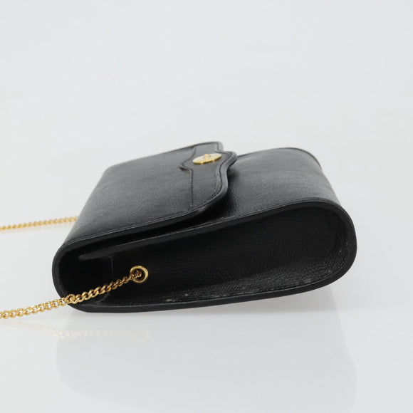 Christian Dior Chain Shoulder Bag Leather Black Gold Auth 187366