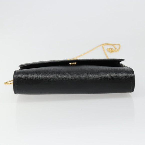 Christian Dior Chain Shoulder Bag Leather Black Gold Auth 187366