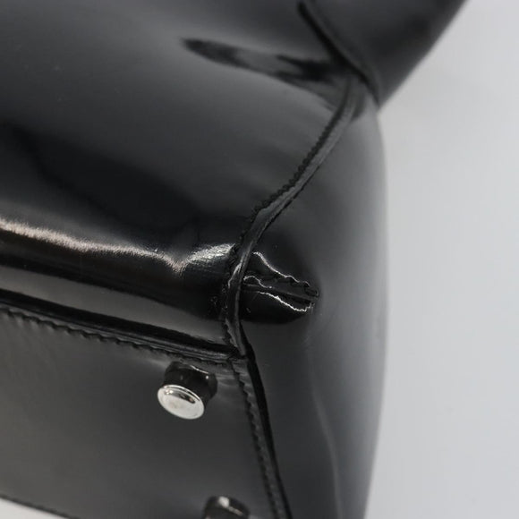 CARTIER Marcello Hand Bag Patent Leather Black Silver Auth 187367A