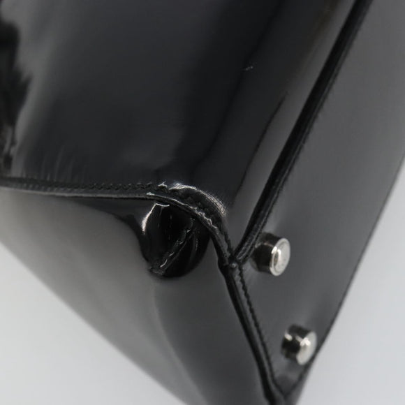 CARTIER Marcello Hand Bag Patent Leather Black Silver Auth 187367A