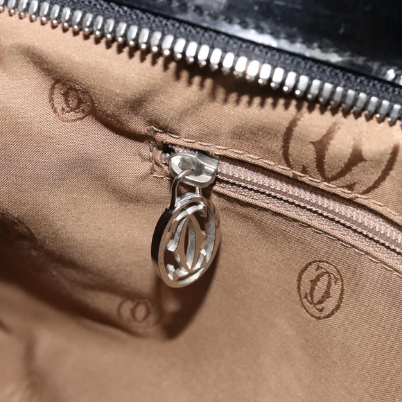 CARTIER Marcello Hand Bag Patent Leather Black Silver Auth 187367A