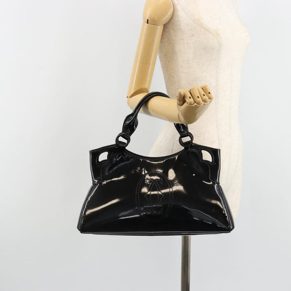 CARTIER Marcello Hand Bag Patent Leather Black Silver Auth 187367A
