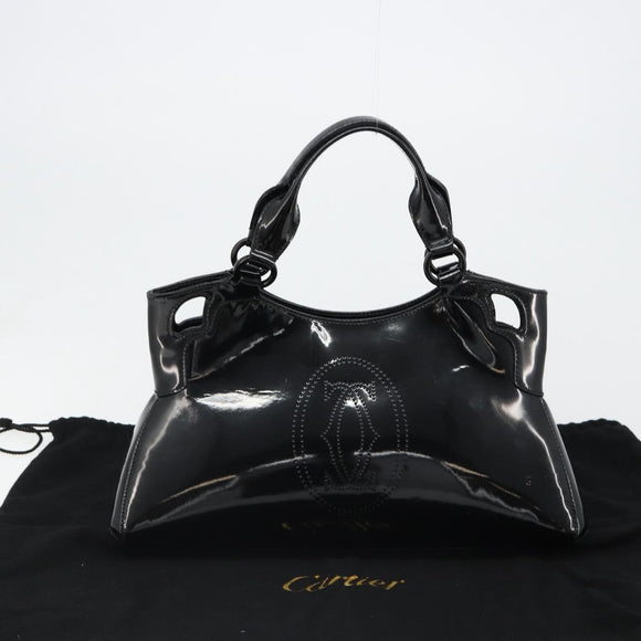 CARTIER Marcello Hand Bag Patent Leather Black Silver Auth 187367A