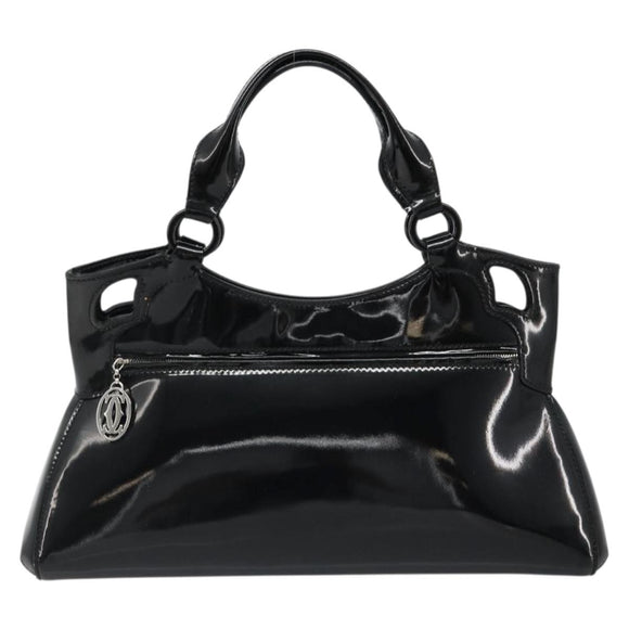 CARTIER Marcello Hand Bag Patent Leather Black Silver Auth 187367A
