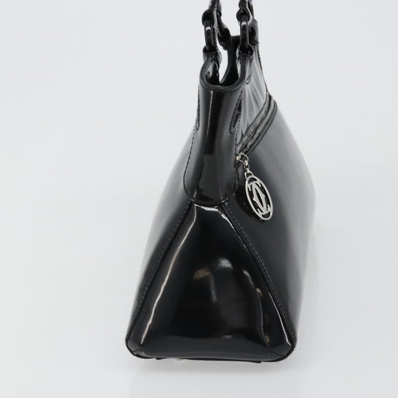 CARTIER Marcello Hand Bag Patent Leather Black Silver Auth 187367A