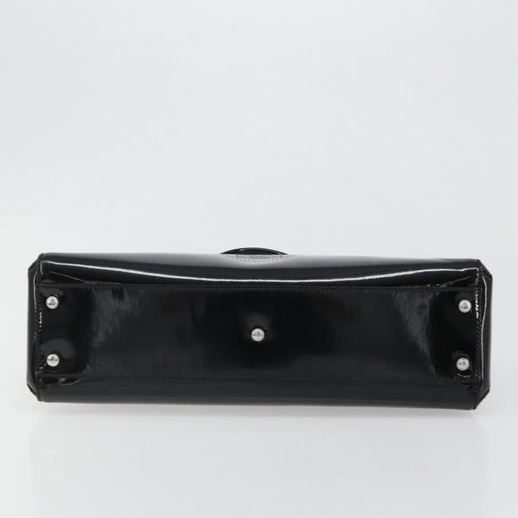 CARTIER Marcello Hand Bag Patent Leather Black Silver Auth 187367A