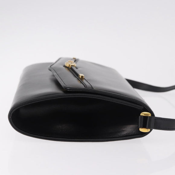 GUCCI Shoulder Bag Leather Black Gold Auth 187368