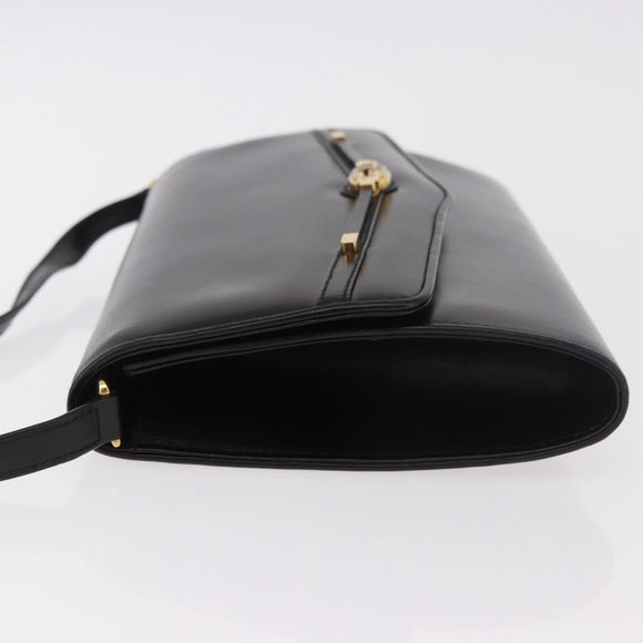 GUCCI Shoulder Bag Leather Black Gold Auth 187368