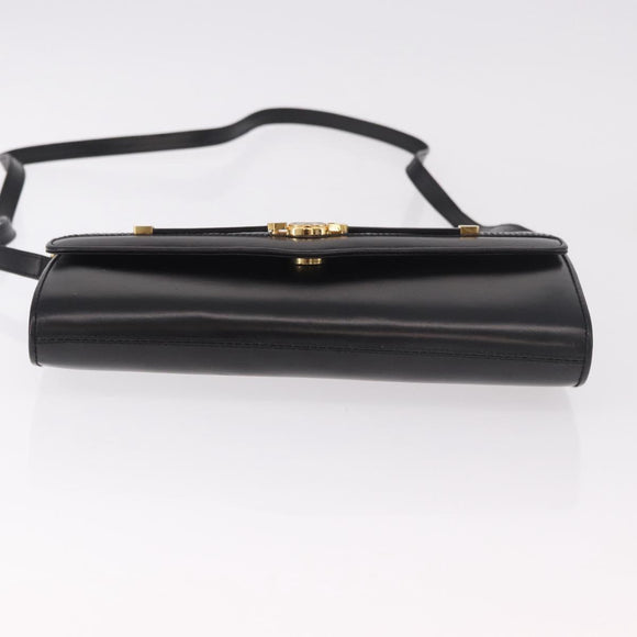 GUCCI Shoulder Bag Leather Black Gold Auth 187368