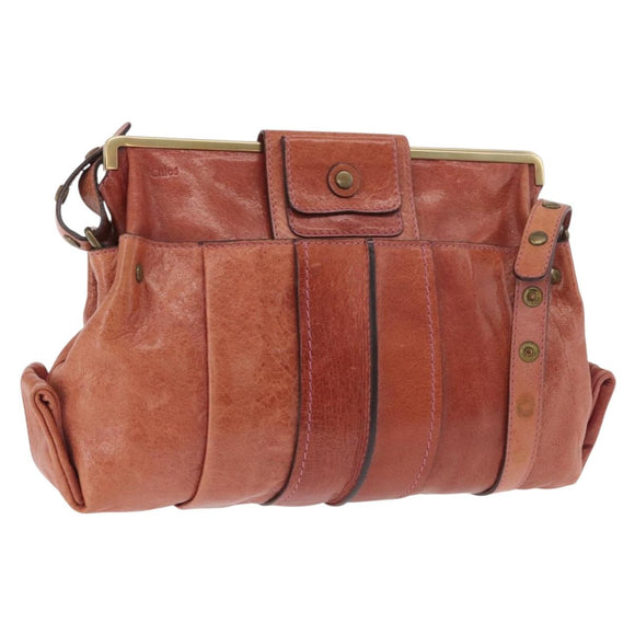 Chloe Shoulder Bag Leather Pink Gold Auth 187369