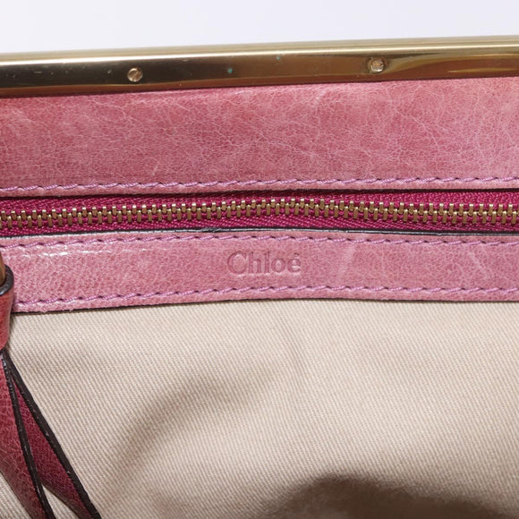 Chloe Shoulder Bag Leather Pink Gold Auth 187369