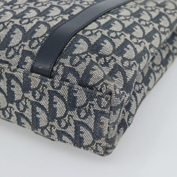 Christian Dior Trotter Canvas Hand Bag Navy Gold Auth 187370