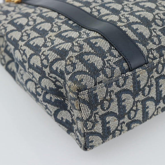 Christian Dior Trotter Canvas Hand Bag Navy Gold Auth 187370