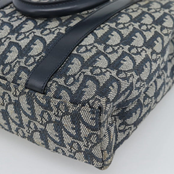 Christian Dior Trotter Canvas Hand Bag Navy Gold Auth 187370