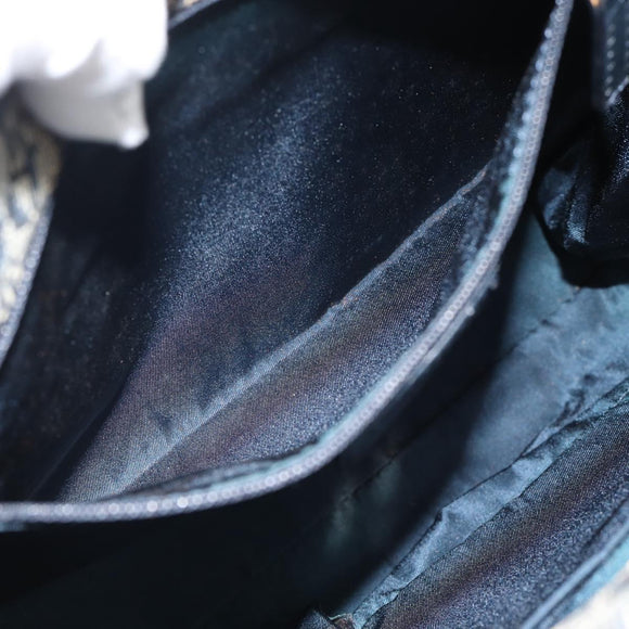 Christian Dior Trotter Canvas Hand Bag Navy Gold Auth 187370