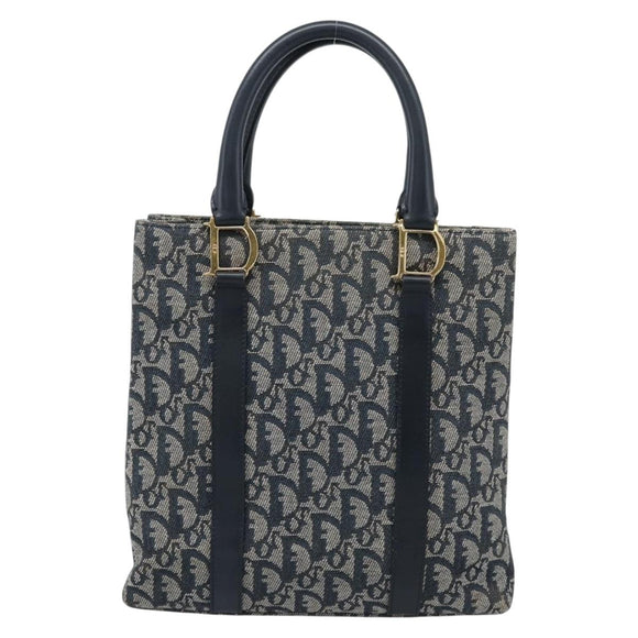 Christian Dior Trotter Canvas Hand Bag Navy Gold Auth 187370