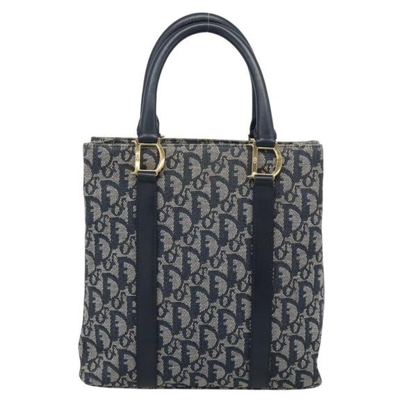 Christian Dior Trotter Canvas Hand Bag Navy Gold Auth 187370