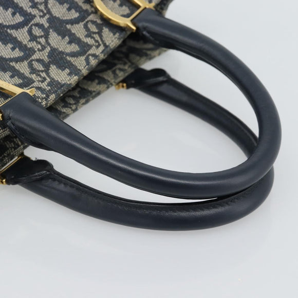 Christian Dior Trotter Canvas Hand Bag Navy Gold Auth 187370